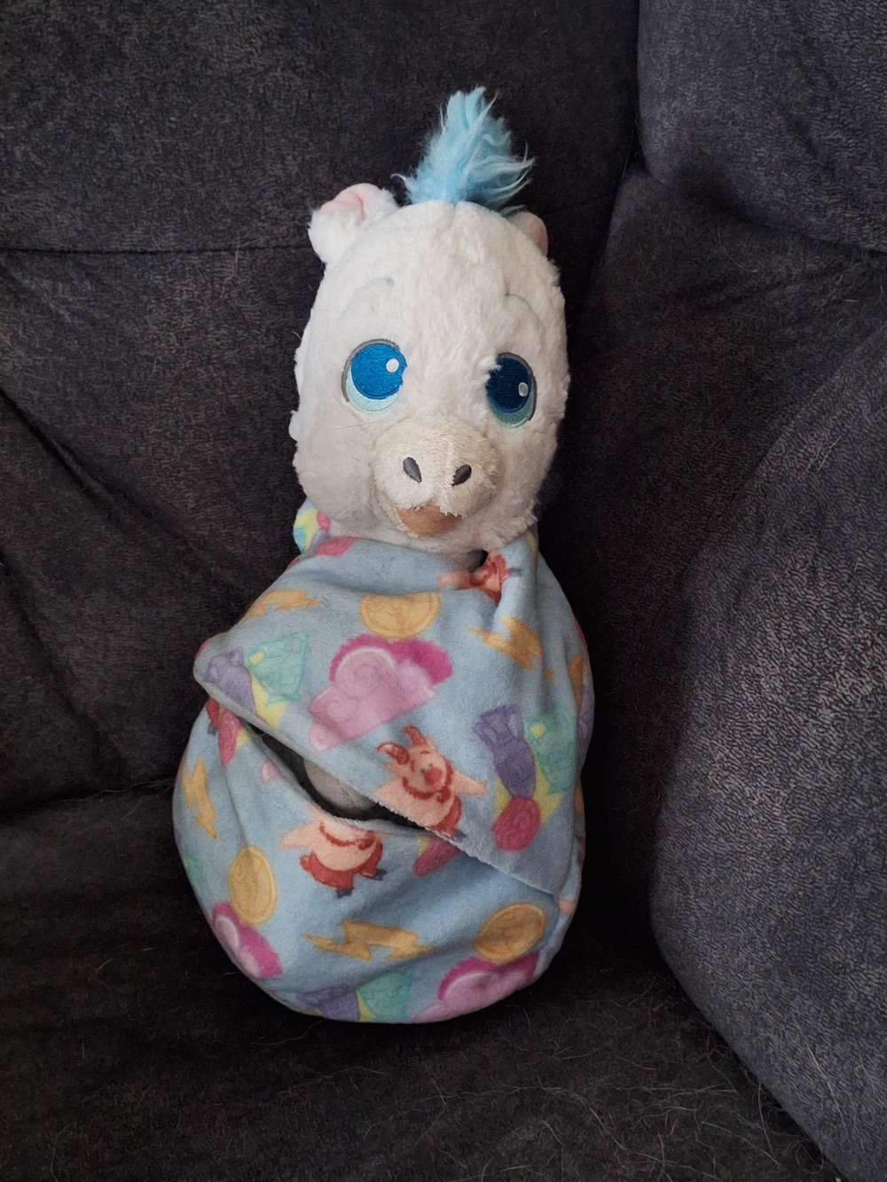 Baby Pegasus with Blue Eyes and Pastel Fleece Wrap